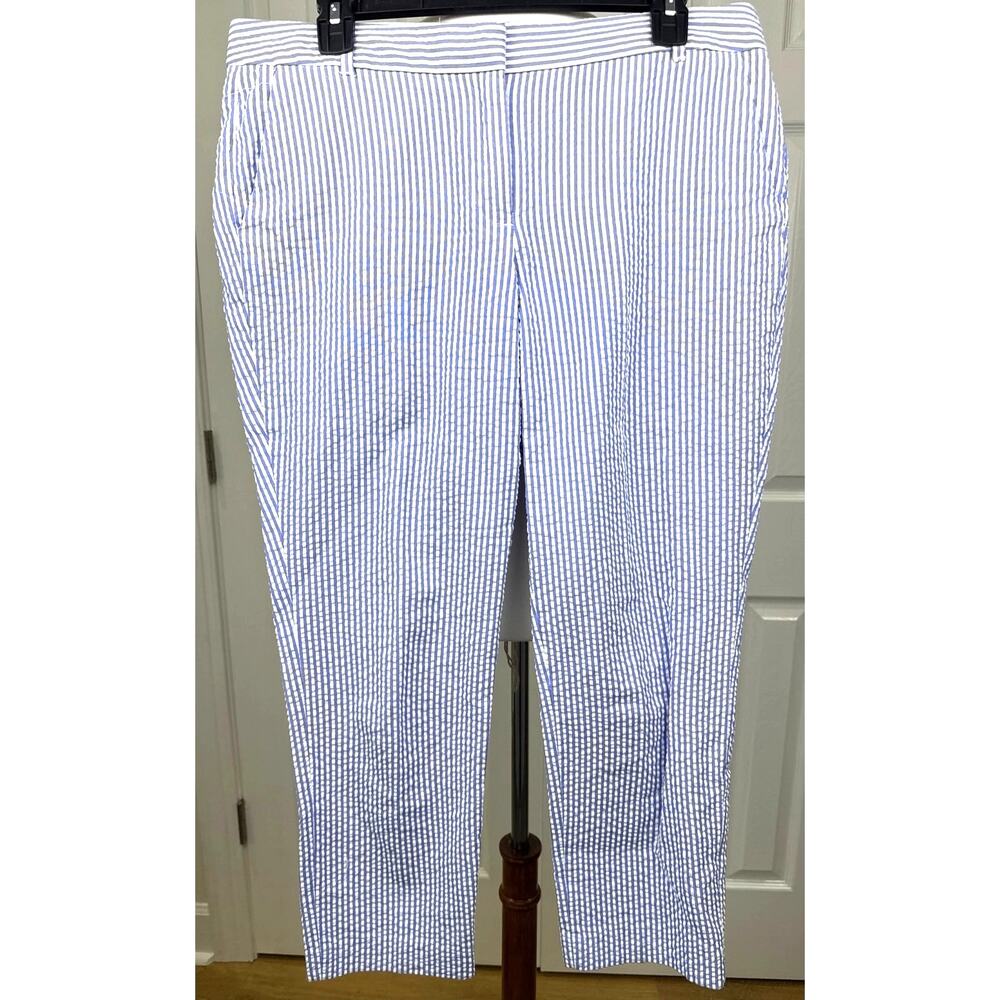 J.Crew Seersucker Stripe Cafe Capri Pants Blue White 10